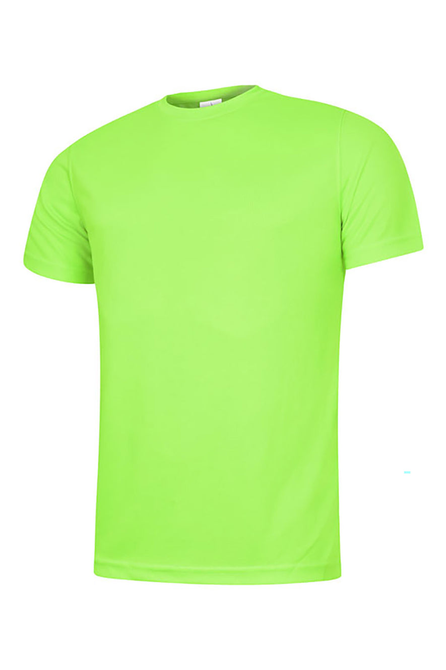 Uneek Clothing UC315 - 140 GSM Ultra Cool T-shirt with short sleeves and round neck in electric green.