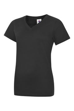 Uneek Clothing UC319 - Ladies Classic V Neck T Shirt short sleeve in black.