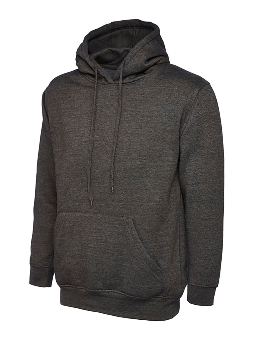 Uneek Clothing UC510 - Ladies Deluxe Hooded Sweatshirt long sleeve in charcoal with hood, drawstring, large pocket on front and elasticated bottom and wrists. 