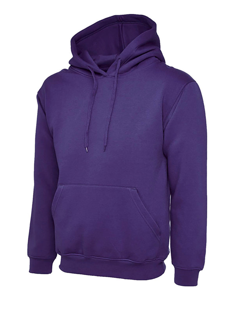 Uneek Clothing UC510 - Ladies Deluxe Hooded Sweatshirt long sleeve in purple with hood, drawstring, large pocket on front and elasticated bottom and wrists.