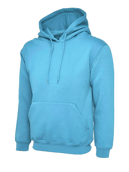 Uneek Clothing UC510 - Ladies Deluxe Hooded Sweatshirt long sleeve in sky blue with hood, drawstring, large pocket on front and elasticated bottom and wrists. 