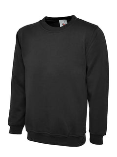 Uneek Clothing UC511 - Ladies Deluxe Crew Neck Sweatshirt long sleeve in black elasticated bottom and wrists. 