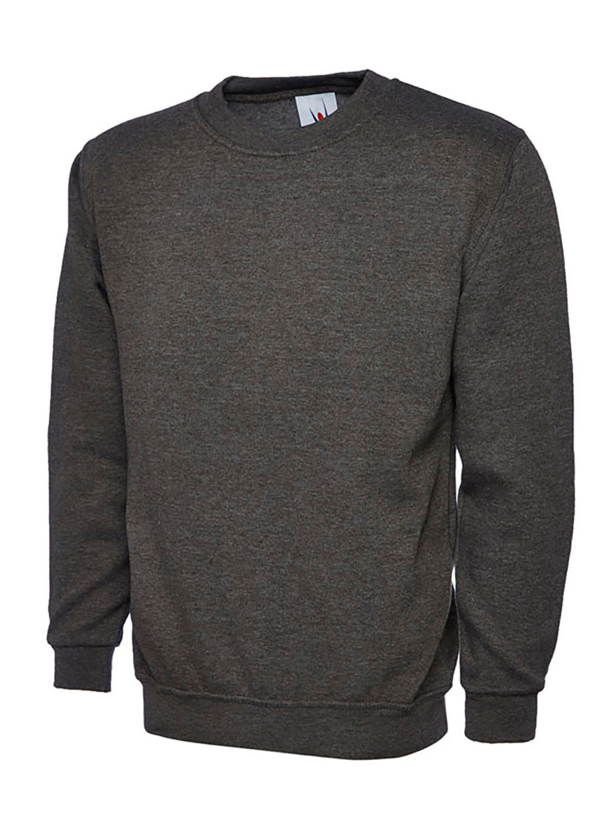 Uneek Clothing UC511 - Ladies Deluxe Crew Neck Sweatshirt long sleeve in charcoal elasticated bottom and wrists.