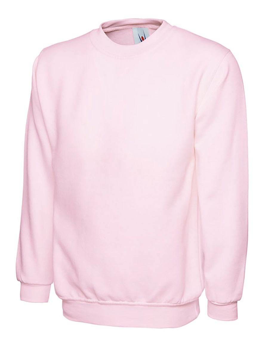 Uneek Clothing UC511 - Ladies Deluxe Crew Neck Sweatshirt long sleeve in pink elasticated bottom and wrists. 