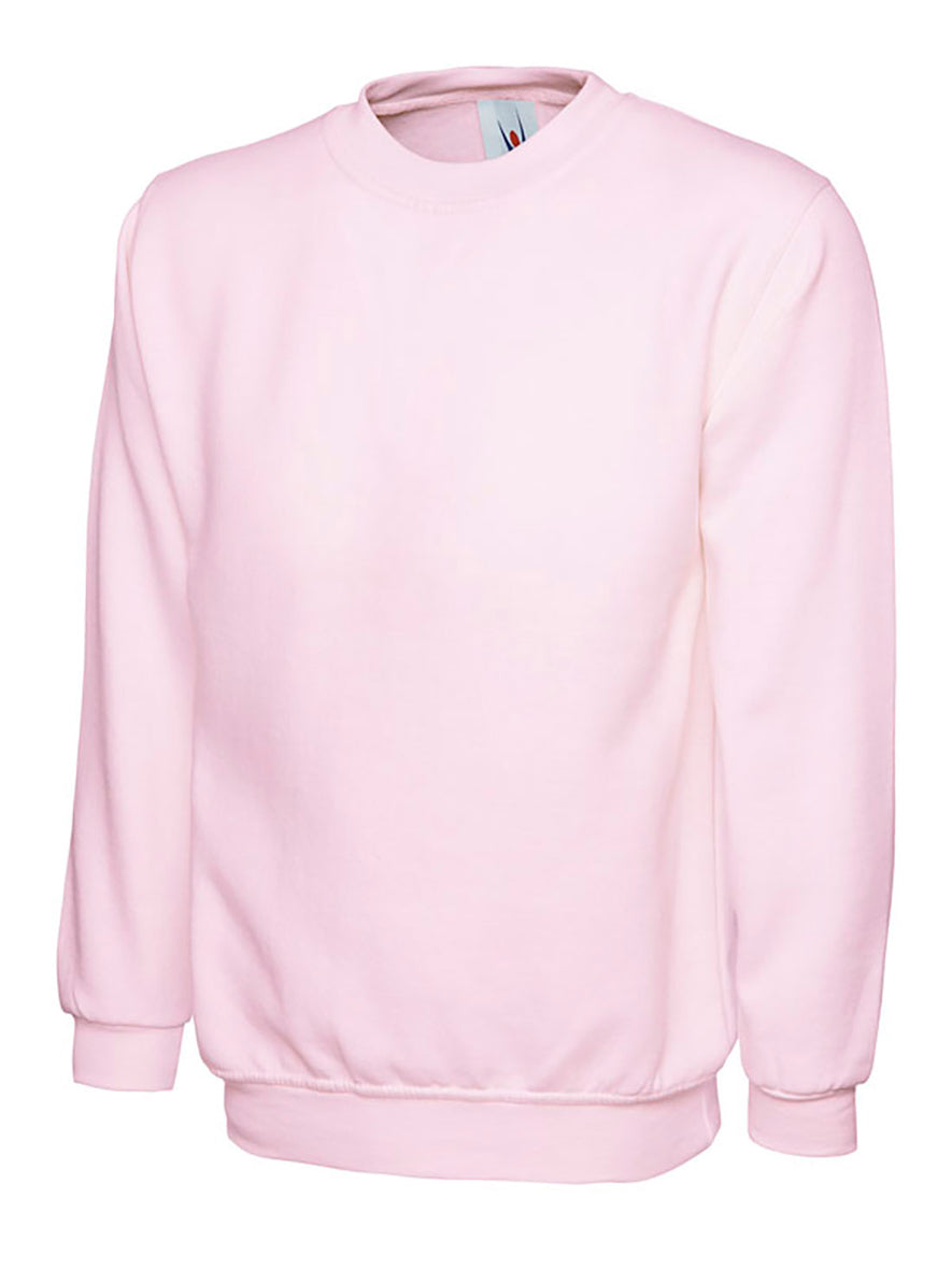 Uneek Clothing UC511 - Ladies Deluxe Crew Neck Sweatshirt long sleeve in pink elasticated bottom and wrists.