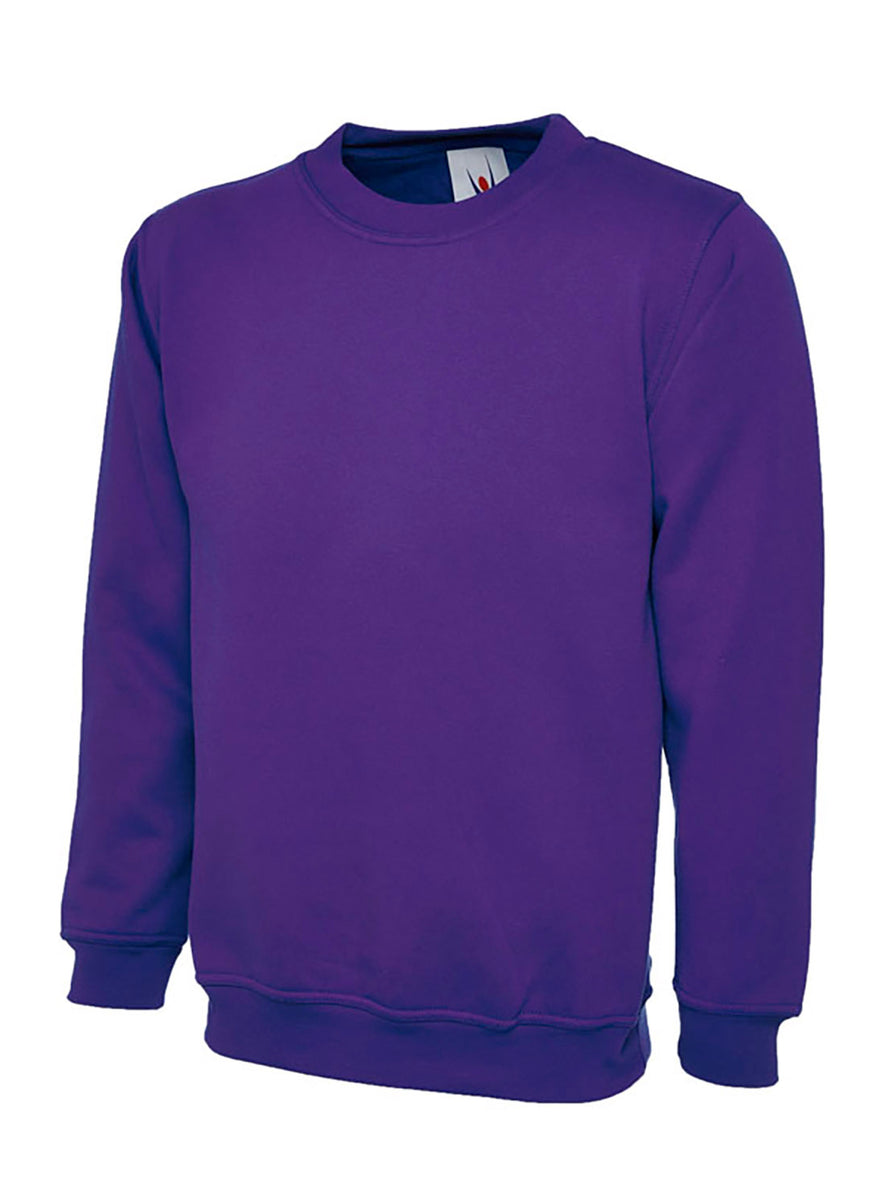 Uneek Clothing UC511 - Ladies Deluxe Crew Neck Sweatshirt long sleeve in purple elasticated bottom and wrists. 