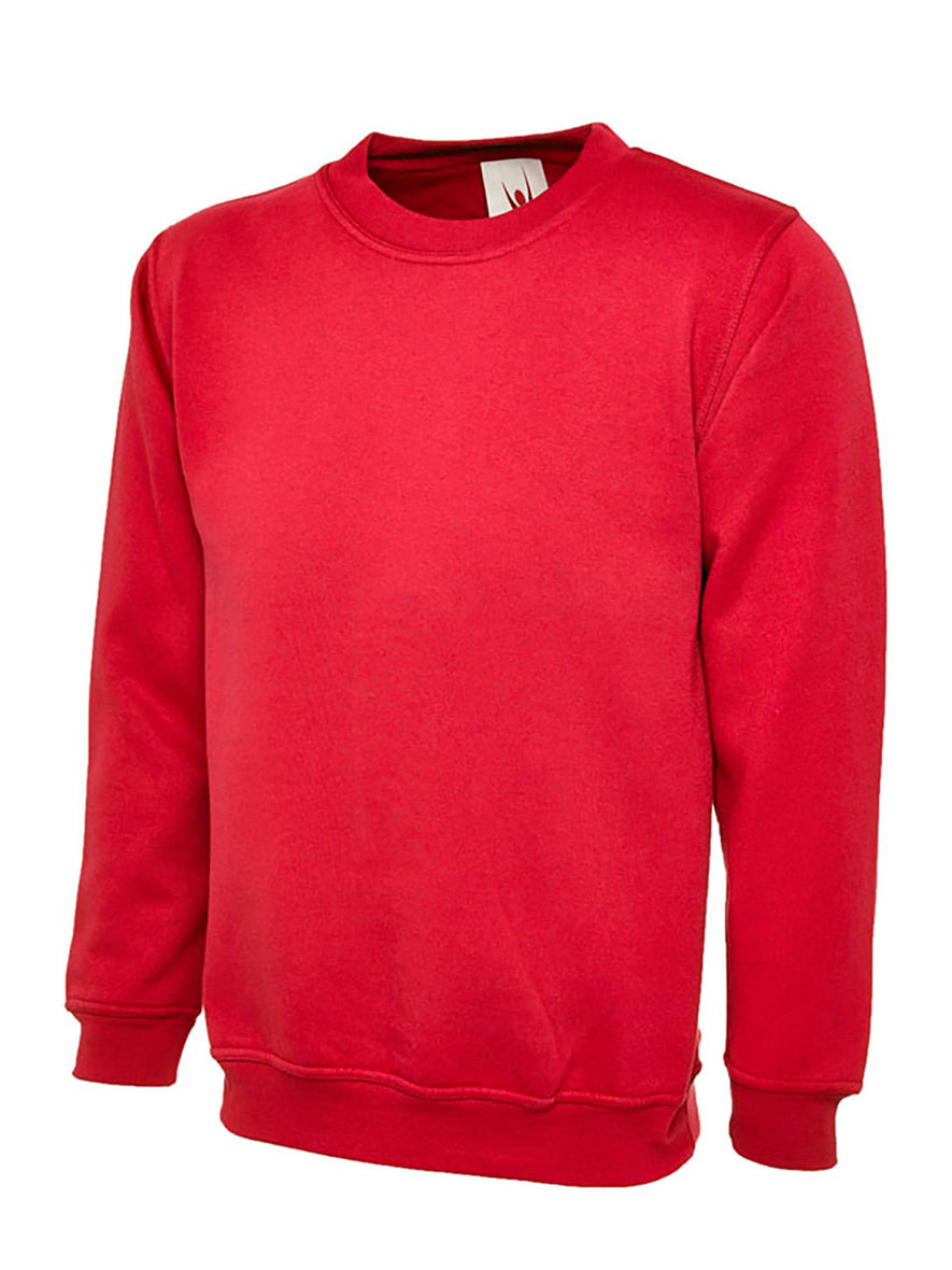Uneek Clothing UC511 - Ladies Deluxe Crew Neck Sweatshirt long sleeve in red elasticated bottom and wrists. 