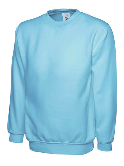 Uneek Clothing UC511 - Ladies Deluxe Crew Neck Sweatshirt long sleeve in sky blue elasticated bottom and wrists. 