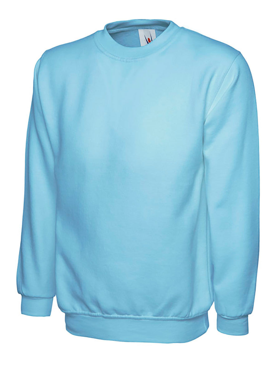 Uneek Clothing UC511 - Ladies Deluxe Crew Neck Sweatshirt long sleeve in sky blue elasticated bottom and wrists.