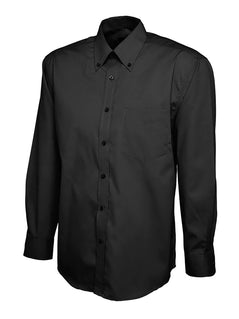 Uneek Clothing UC701 Mens Pinpoint Oxford Full Sleeve Shirt long sleeve in black with collar and front with black buttons, pocket on left chest .
