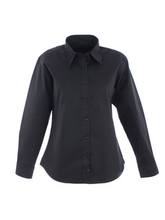 Uneek Clothing UC703 Ladies Pinpoint Oxford Full Sleeve Shirt long sleeve in black with collar and black buttons .