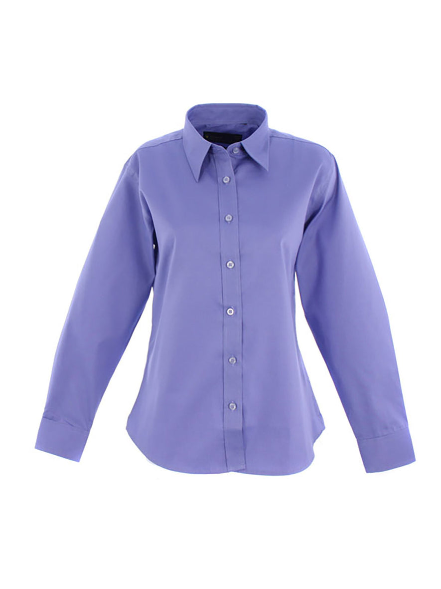 Uneek Clothing UC703 Ladies Pinpoint Oxford Full Sleeve Shirt long sleeve in mid blue with collar and mid blue buttons .