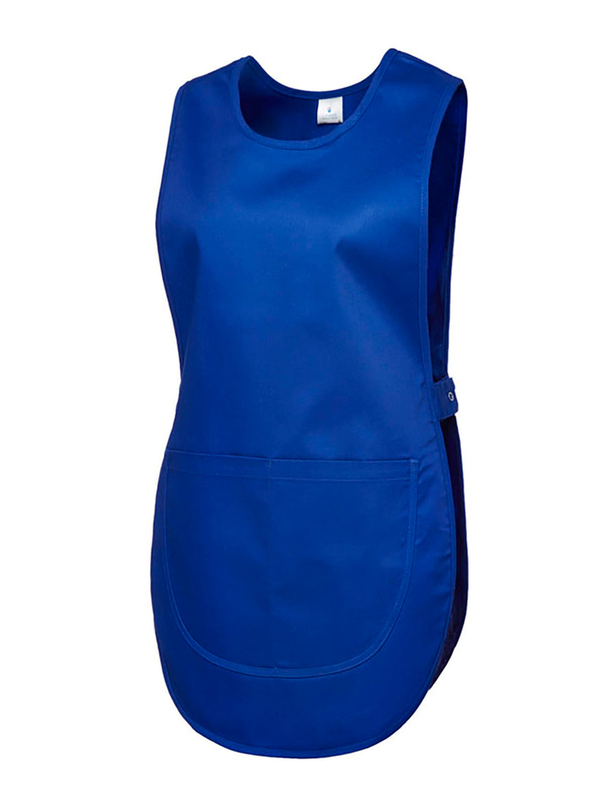 Uneek Clothing UC920 Premium Tabard in royal blue with large front pocket and popper side panels.