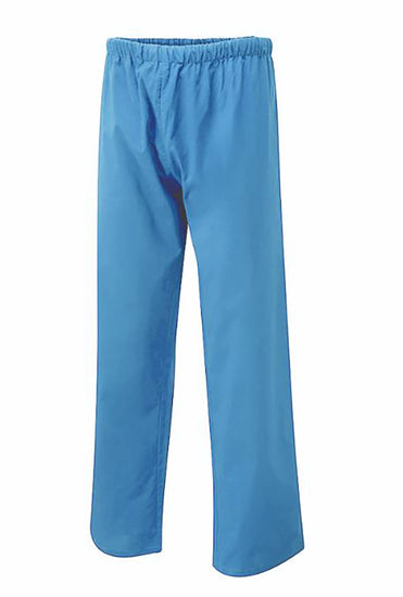 Uneek Clothing Scrub Trousers in hospital blue with elasticated waist.