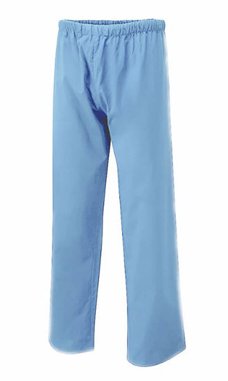 Uneek Clothing Scrub Trousers in sky blue with elasticated waist.