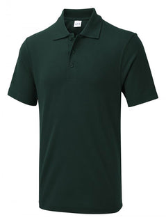 Uneek Clothing UX1 The UX Polo in bottle green with short sleeves, collar and three button plackett.