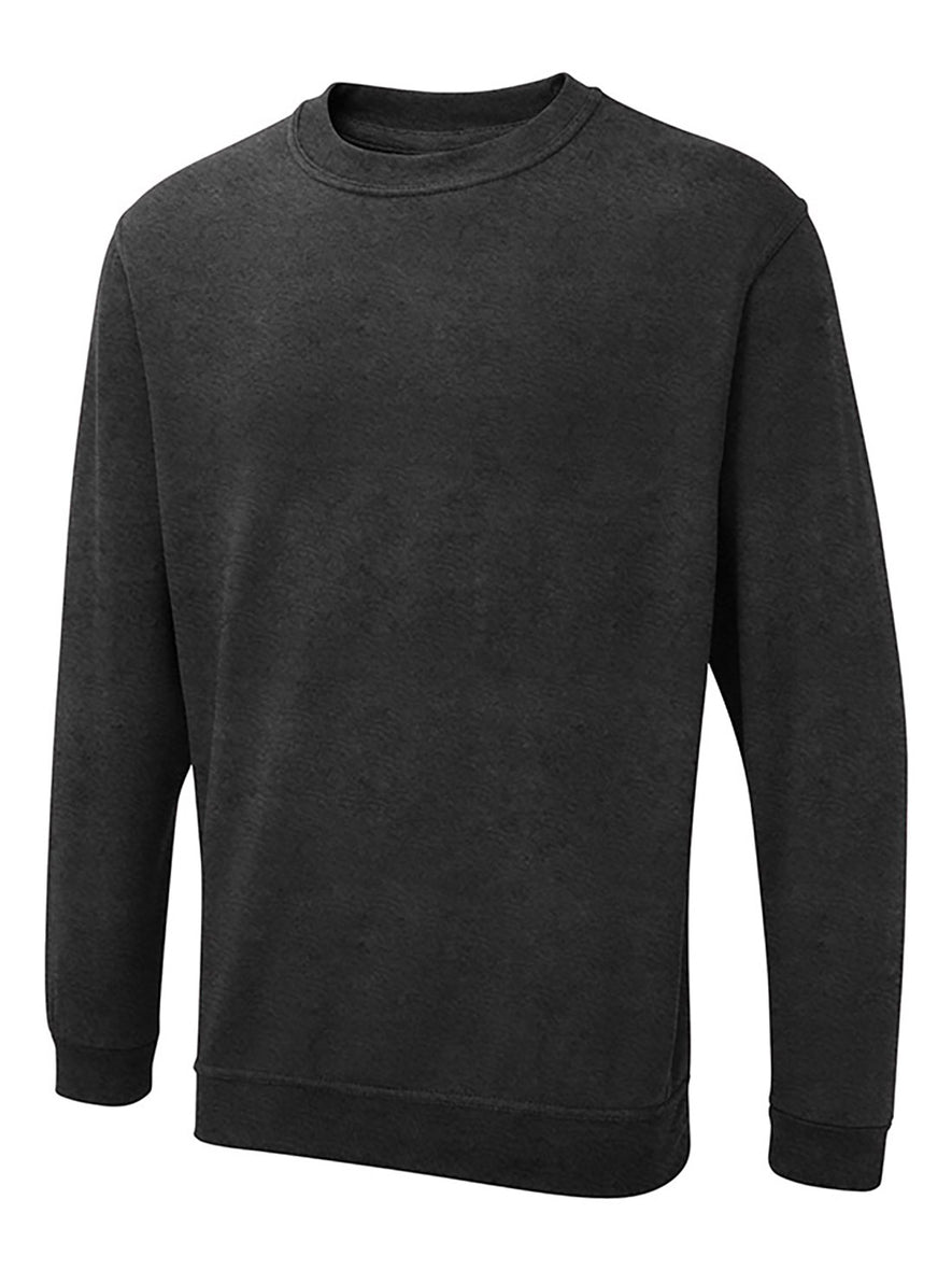 Uneek Clothing UX3 The UX Sweatshirt in charcoal with long sleeves, crew neck and elasticated wrists and bottom.