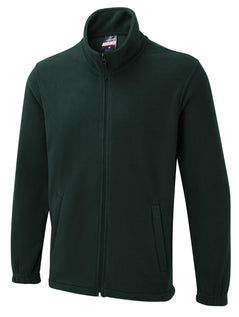 Uneek Clothing UX5 The UX Full Zip Fleece in bottle green with two lower pockets with zip fastenings and elasticated wrists.