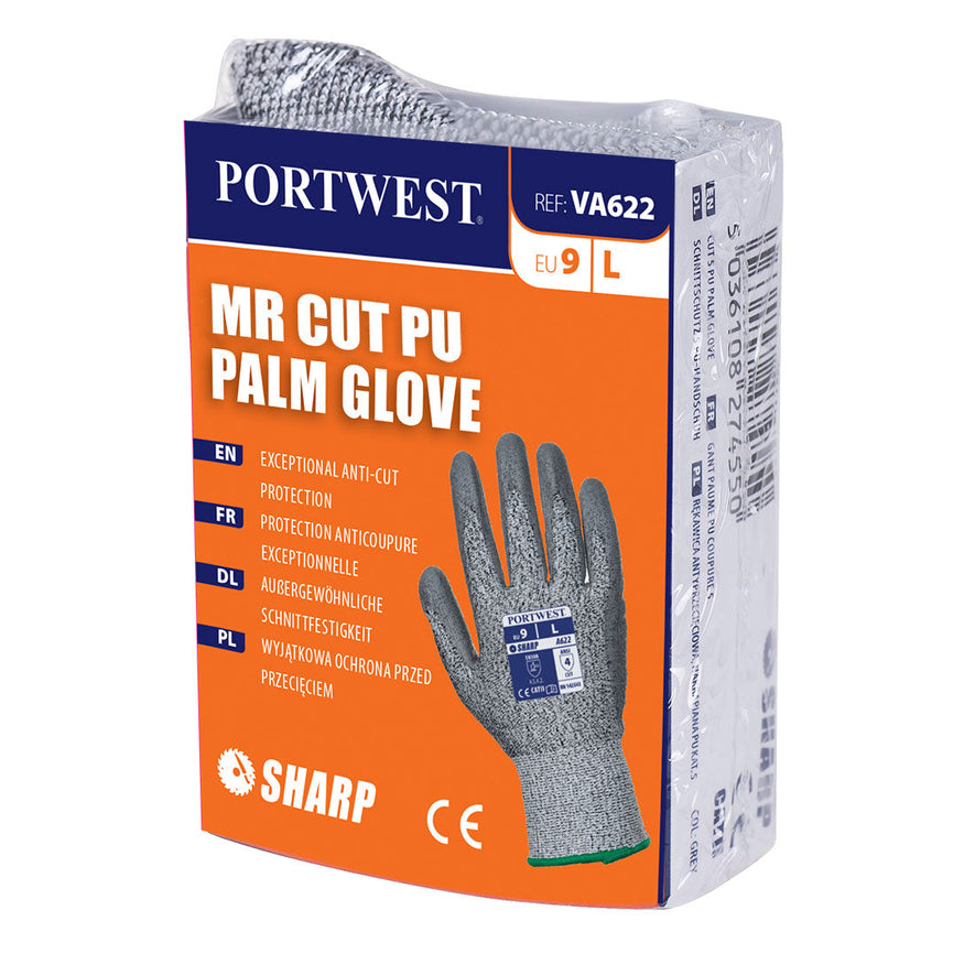 Vending pack for the portwest vending antistatic PU glove. Pack has Orange, Blue and white branding.