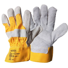 Yellow and grey single palm Canadian rigger glove.