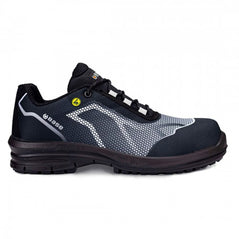 Black And Grey Base Oren ESD Safety Trainer with a protective toe, Scuff cap and Grey contrast on the side of the Trainer.