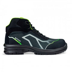 Black Green And Grey Base Oren Top Safety Boot with a protective toe, Scuff cap and contrast on the side of the Boot.