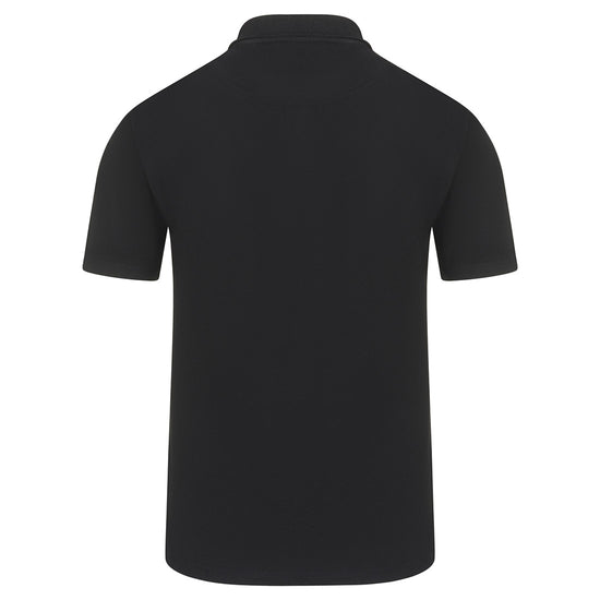 Back of Orn Workwear Osprey EarthPro Poloshirt with button up collar in black.