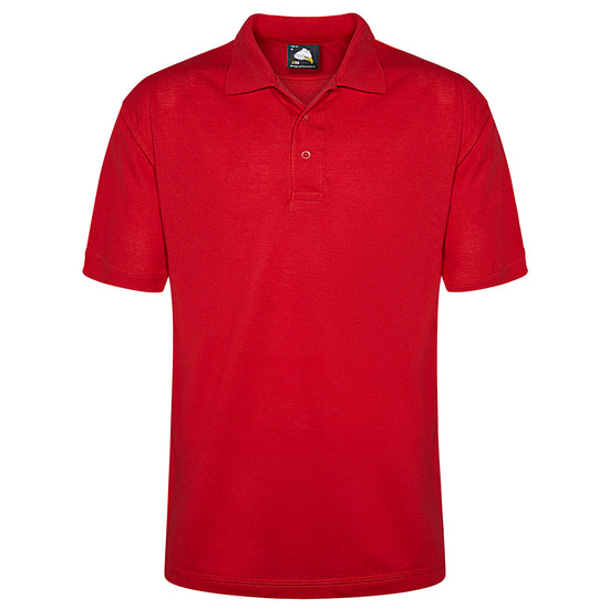 Orn Workwear Osprey EarthPro Poloshirt with button up collar in red.