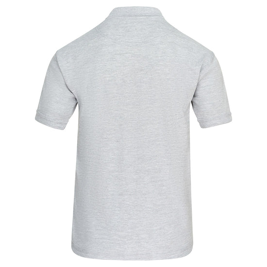 Back of Orn Workwear Eagle Poloshirt with button up collar in ash.