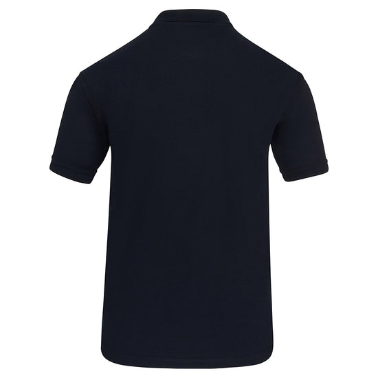 Back of Orn Workwear Eagle Poloshirt with button up collar in navy.