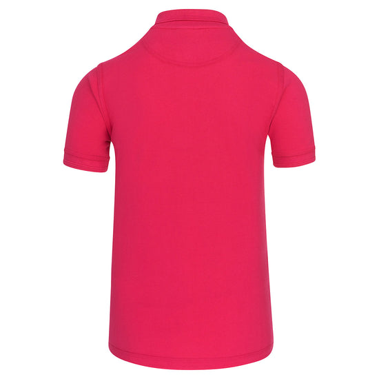 Back of Orn Workwear Eagle Poloshirt with button up collar in pink.