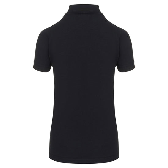 Back Of Orn Workwear Wren Ladies Poloshirt with button up collar in black.