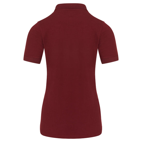 Back Of Orn Workwear Wren Ladies Poloshirt with button up collar in burgundy.