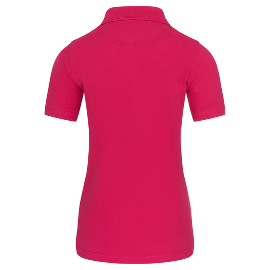 Back Of Orn Workwear Wren Ladies Poloshirt with button up collar in pink.