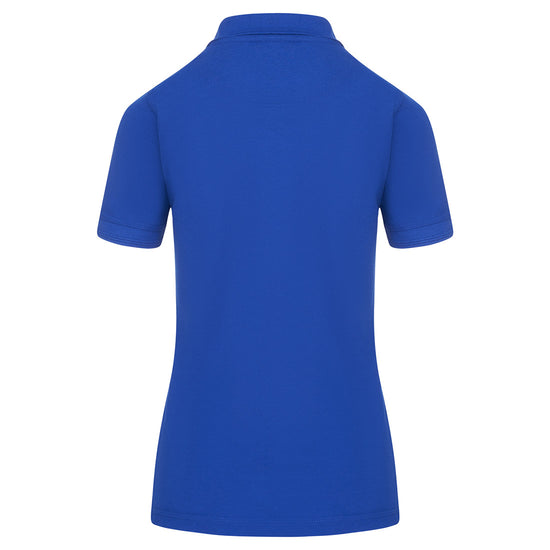 Back Of Orn Workwear Wren Ladies Poloshirt with button up collar in royal blue.