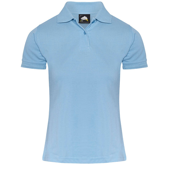 Orn Workwear Wren Ladies Poloshirt with button up collar in sky blue.