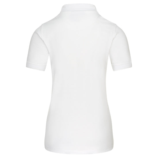 Back Of Orn Workwear Wren Ladies Poloshirt with button up collar in white.
