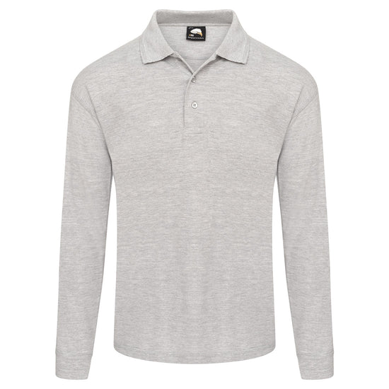 Orn Workwear Weaver Long Sleeve Poloshirt with button up collar in ash.
