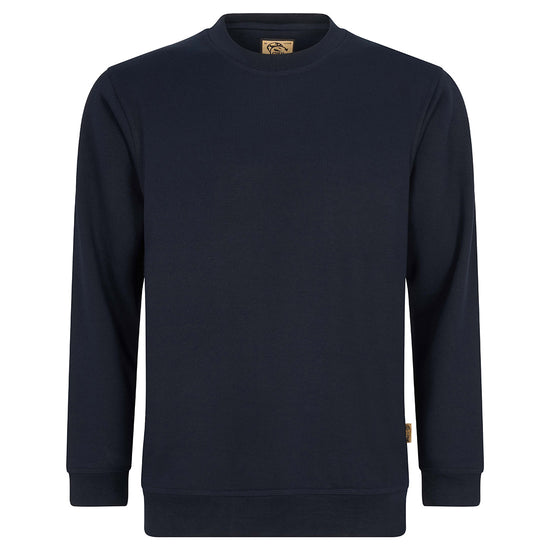 Orn Workwear Kestrel EarthPro Sweatshirt with round neck collar in navy.