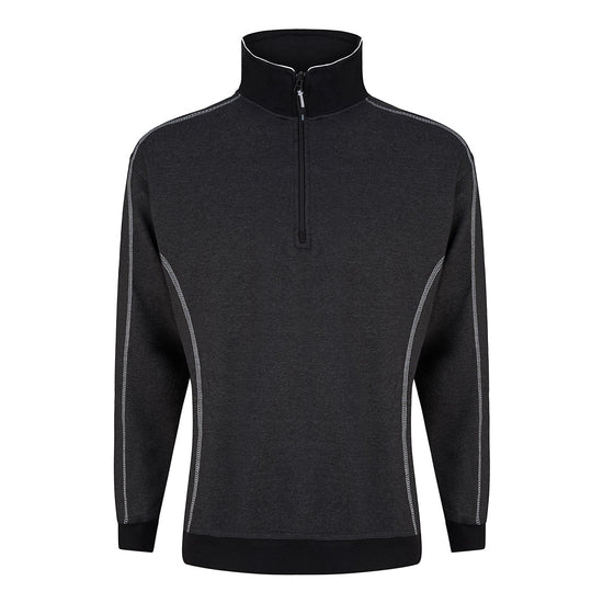 Orn Workwear Crane-1/4-Zip-Sweatshirt with zip neck collar in Charcoal Melange with contrast grey stitching.