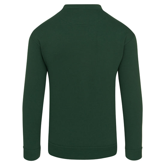 Back of Orn Workwear Kite Sweatshirt with round neck collar in bottle green.