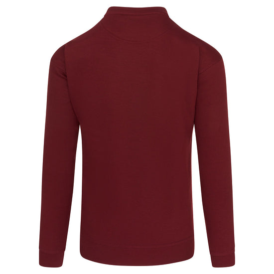 Back of Orn Workwear Kite Sweatshirt with round neck collar in burgundy.