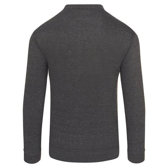Back of Orn Workwear Kite Sweatshirt with round neck collar in charcoal.