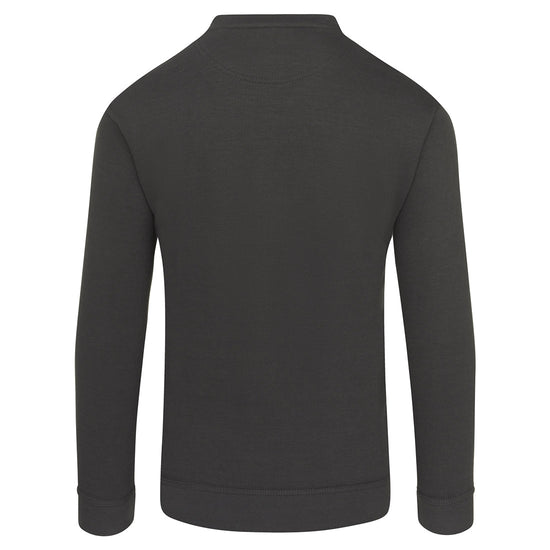 Back of Orn Workwear Kite Sweatshirt with round neck collar in graphite.