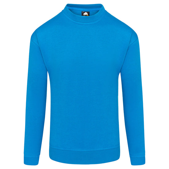 Orn Workwear Kite Sweatshirt with round neck collar in reflex blue.