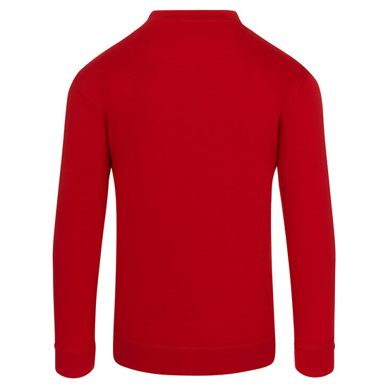 Back of Orn Workwear Kite Sweatshirt with round neck collar in red.