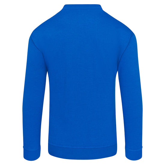 Back of Orn Workwear Kite Sweatshirt with round neck collar in royal blue.