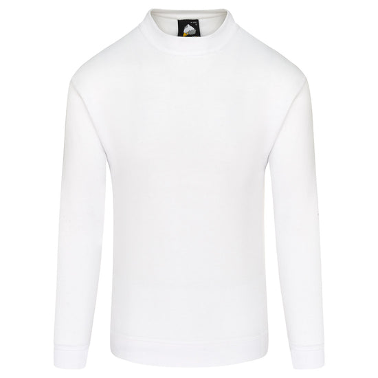 Orn Workwear Kite Sweatshirt with round neck collar in white.