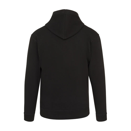 Back of Orn Workwear Owl Hoodie with front pocket in black.