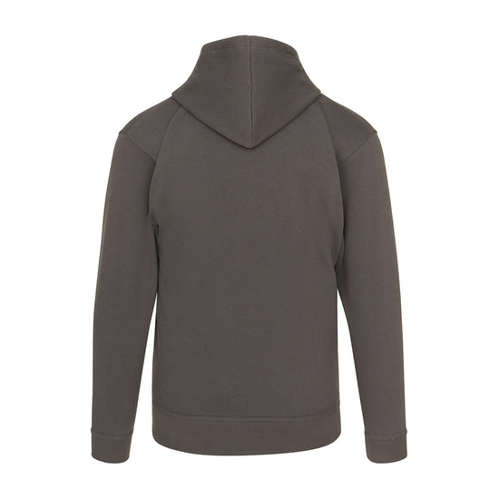 Back of Orn Workwear Owl Hoodie with front pocket in graphite.